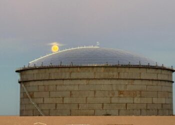 Avanza el megaproyecto VMOS: montaron el gigantesco domo del tanque petrolero en Punta Colorada para exportar el crudo de Vaca Muerta